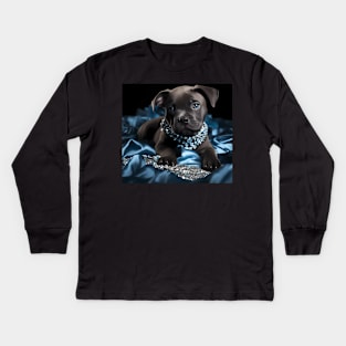 Jewelled Blue Nose Staffy Puppy Kids Long Sleeve T-Shirt